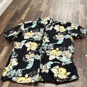 7 Diamonds Black Floral Men's Button Down Shirt